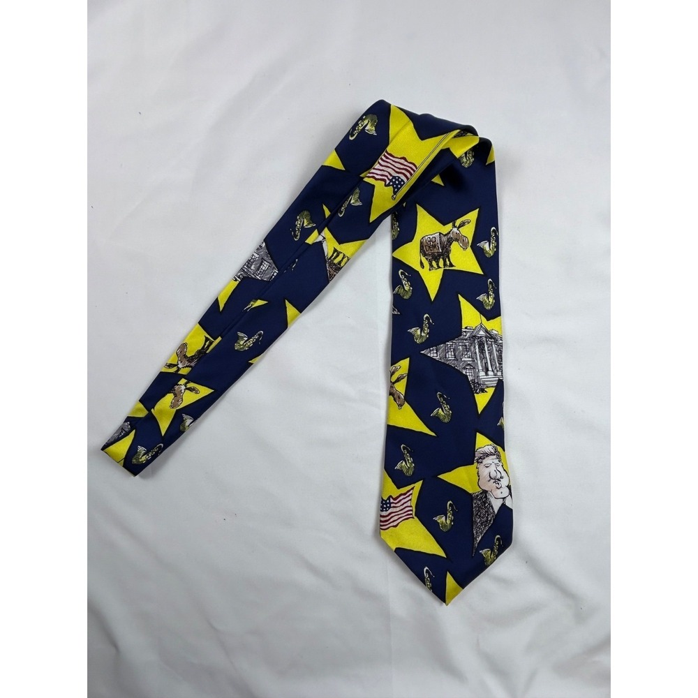 VTG Democrat 100%  Silk Neck Tie President Bill Clinton Mike Luckovich design